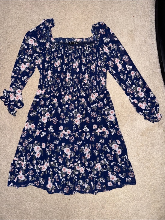 PrettyGarden Dresses & Skirts - Women's Navy Floral Square-Neck Smocked Casual Dress